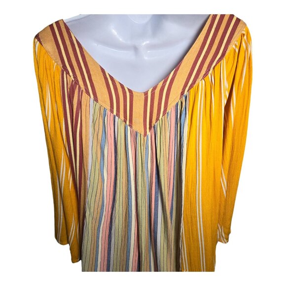 Sacred Threads Boho Peasant Striped 3/4 Sleeve V Neck Tunic Blouse Top L/XL - Picture 4 of 10